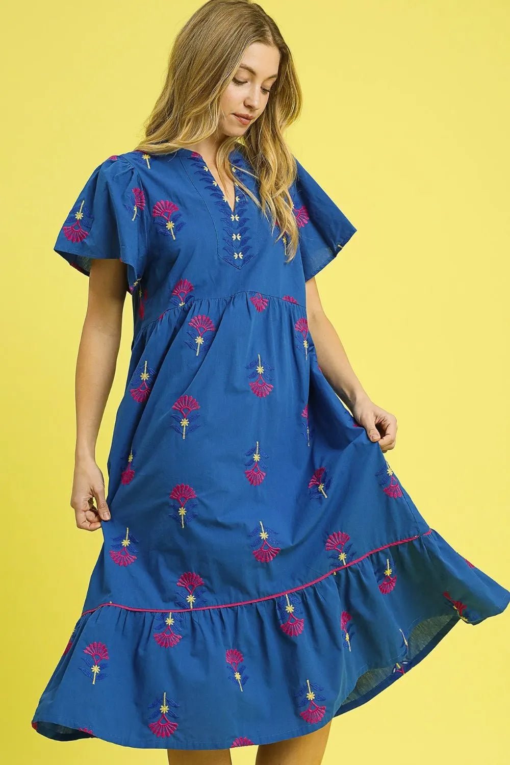 Umgee Embroidered Tiered Midi Dress - JUST - JEN BOUTIQUE