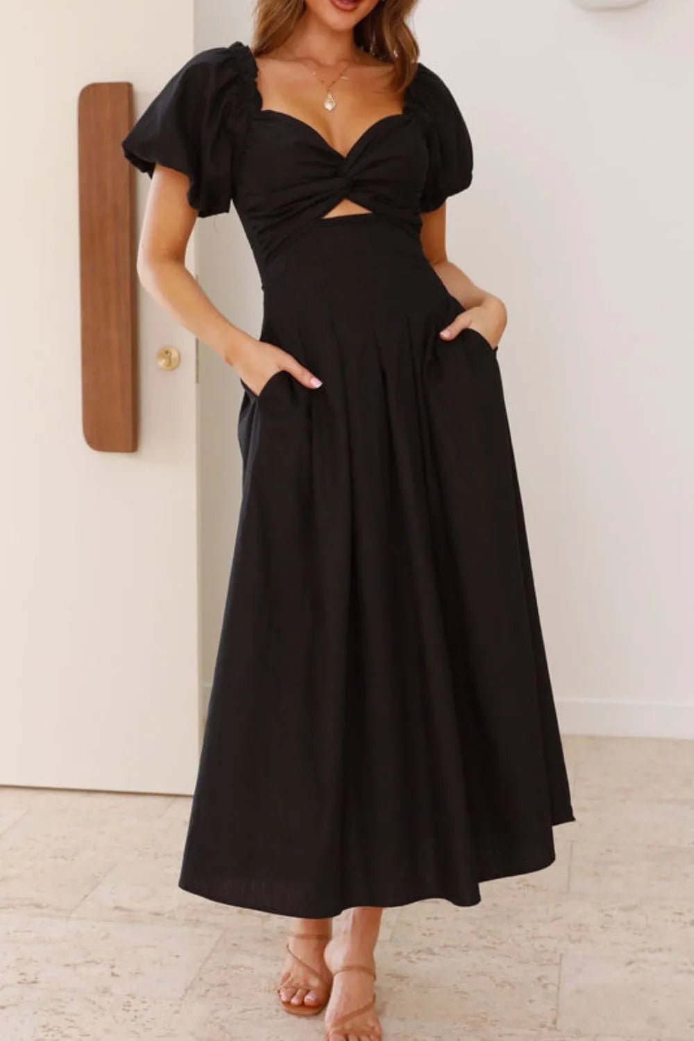 Sweetheart Neck Puff Sleeve Dress - JUST - JEN BOUTIQUE
