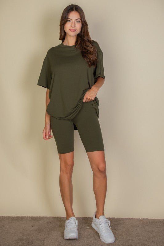 Loose Fit Top oversize shirts & Bike Shorts Set - JUST - JEN BOUTIQUE