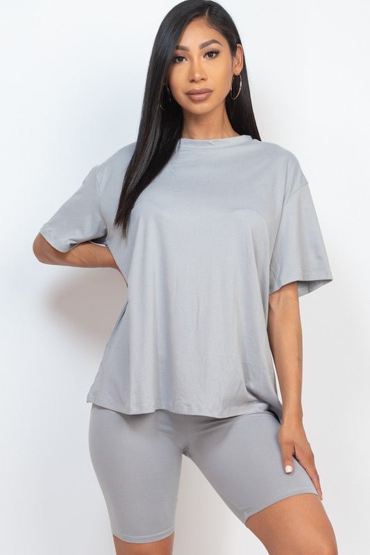 Loose Fit Top oversize shirts & Bike Shorts Set - JUST - JEN BOUTIQUE