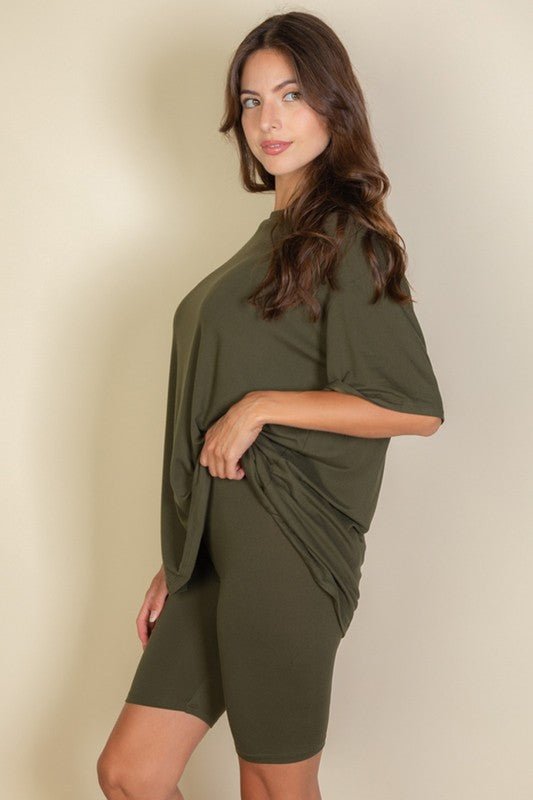Loose Fit Top oversize shirts & Bike Shorts Set - JUST - JEN BOUTIQUE