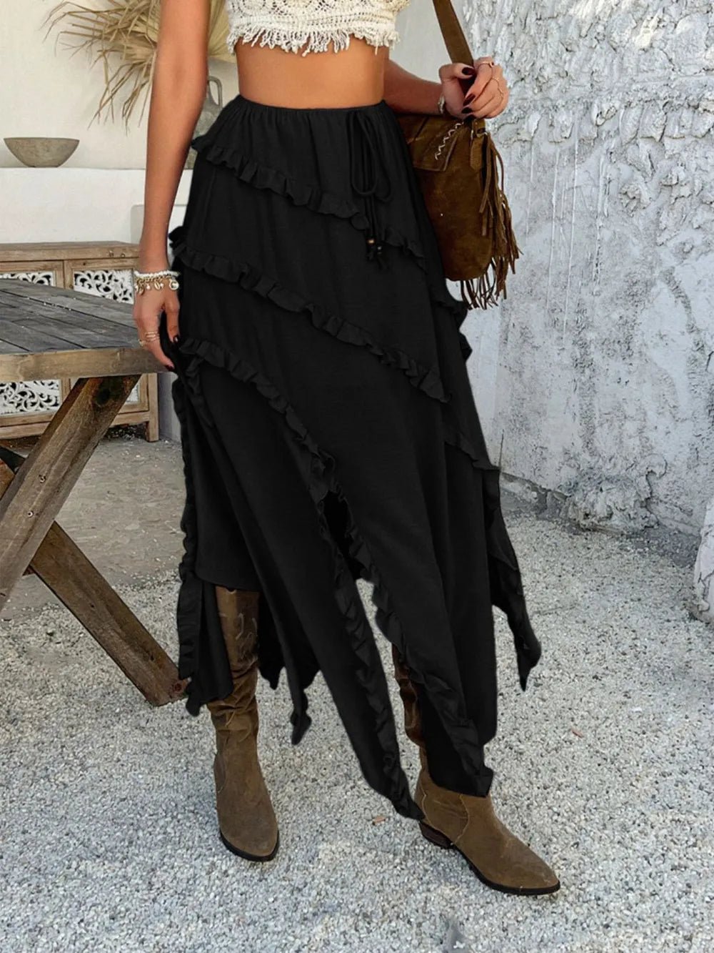 Devine Slit Drawstring Ruffled Skirt - JUST - JEN BOUTIQUE