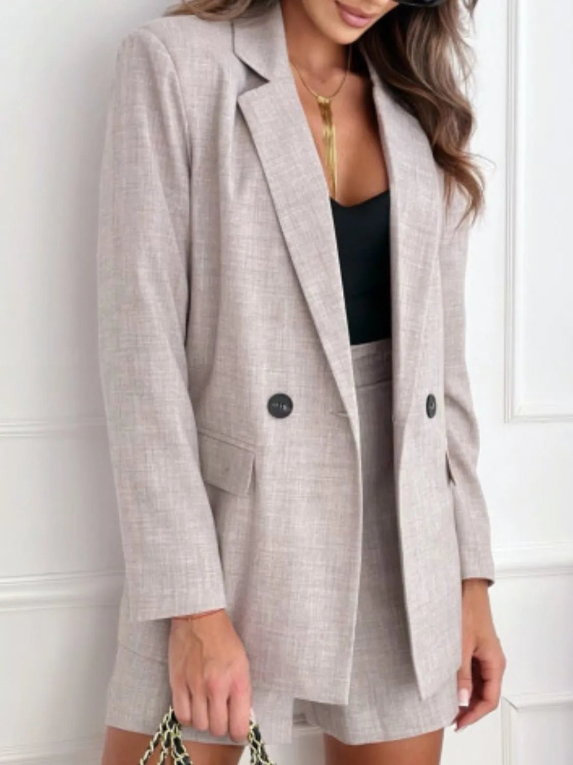 One Button Lapel Collar Blazer and Shorts Set - JUST - JEN BOUTIQUE