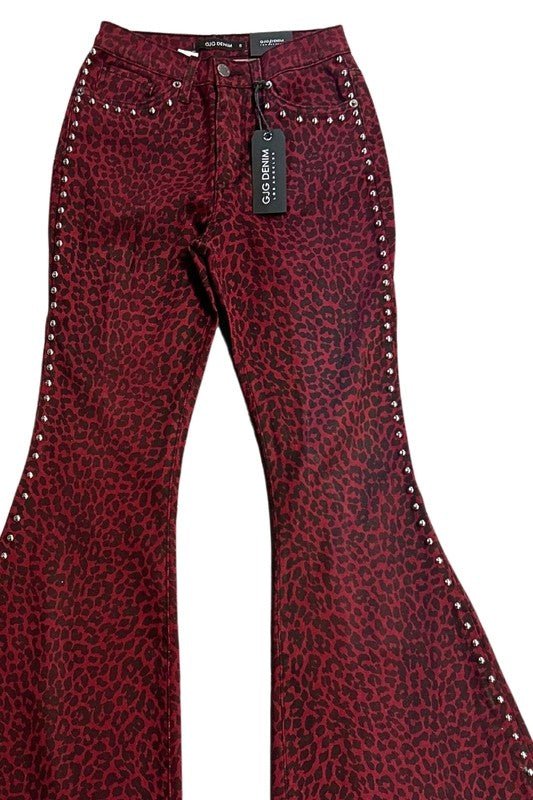 Leopard Studded Bell Bottom Pant - JUST - JEN BOUTIQUE