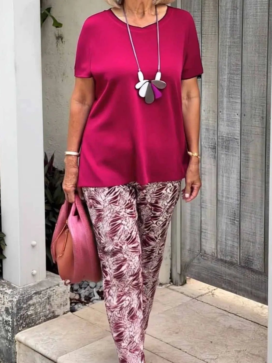 Full Size Round Neck Short Sleeve Top and Pants Set Plus Size - JUST - JEN BOUTIQUE