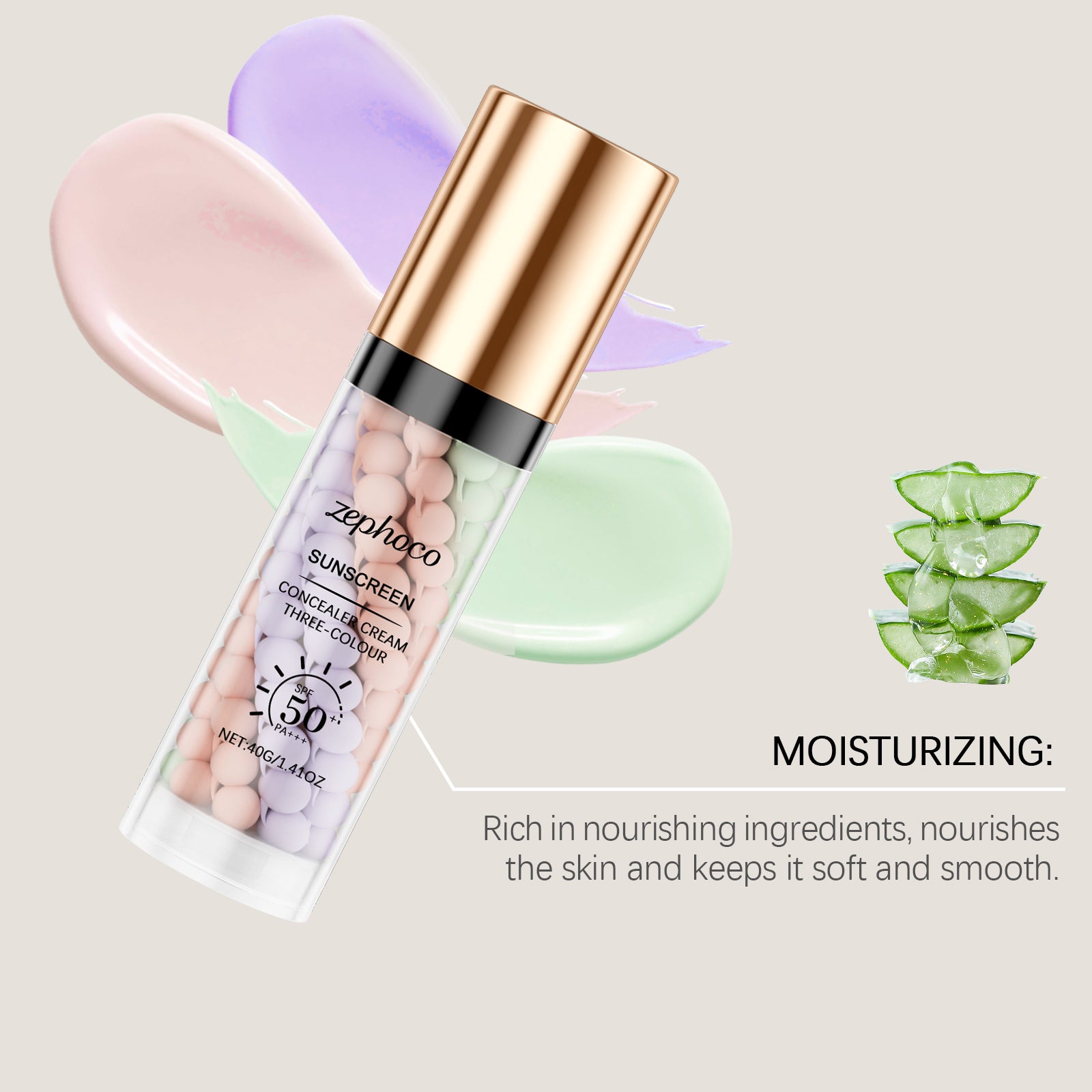 zephoco Three-Color Rainbow Protective Primer, Concealer, Primer, Brightening, Moisturizing, Smoothing And Long-Lasting Protective Cream