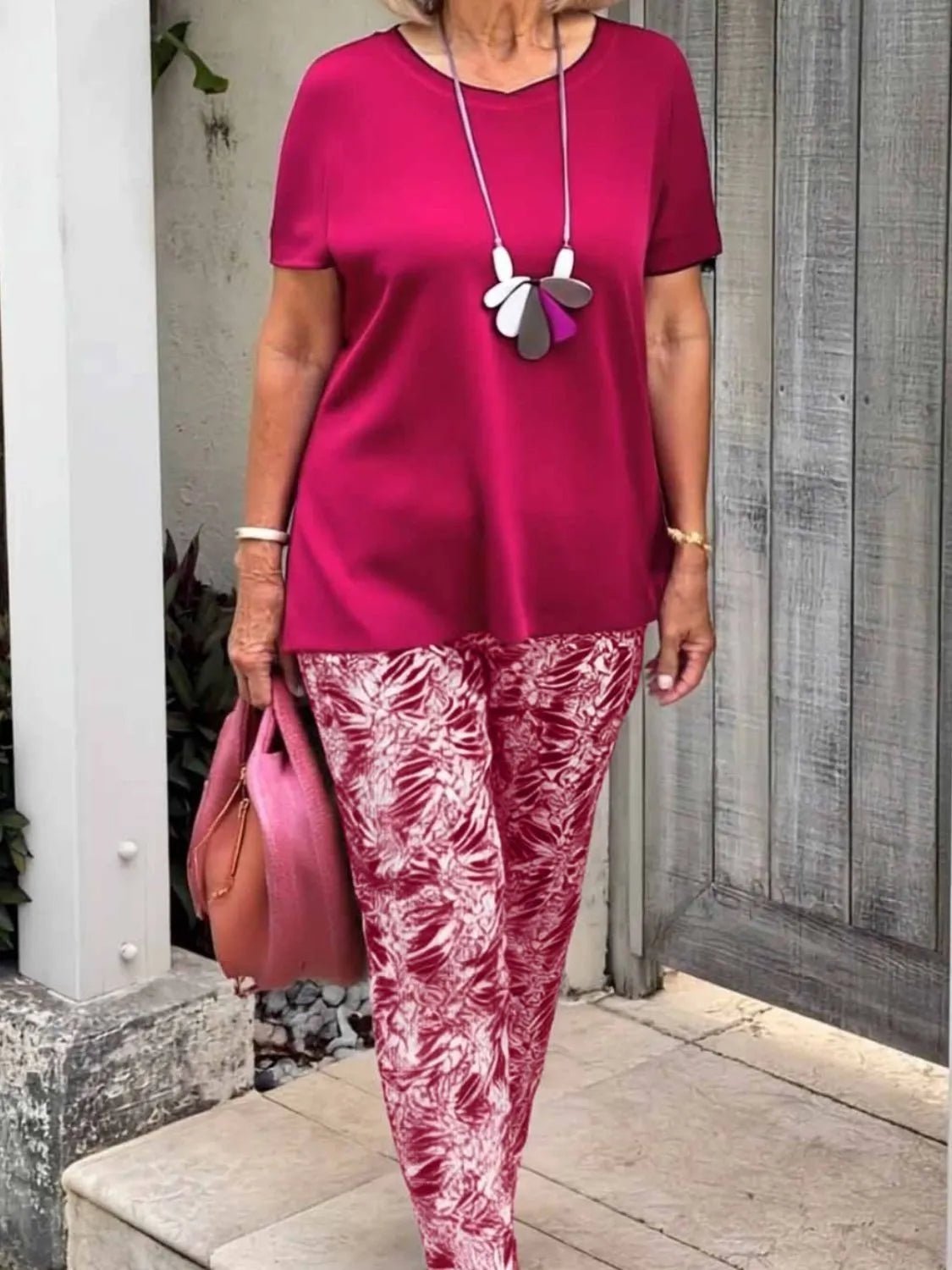 Full Size Round Neck Short Sleeve Top and Pants Set Plus Size - JUST - JEN BOUTIQUE