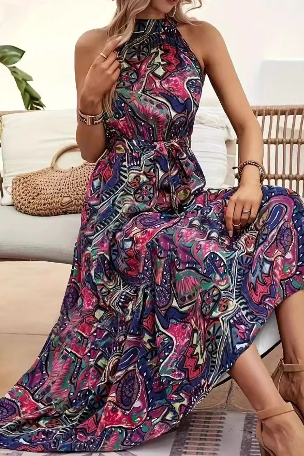 Tied Floral Sleeveless Dress - JUST - JEN BOUTIQUE