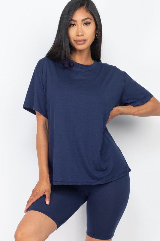 Loose Fit Top oversize shirts & Bike Shorts Set - JUST - JEN BOUTIQUE