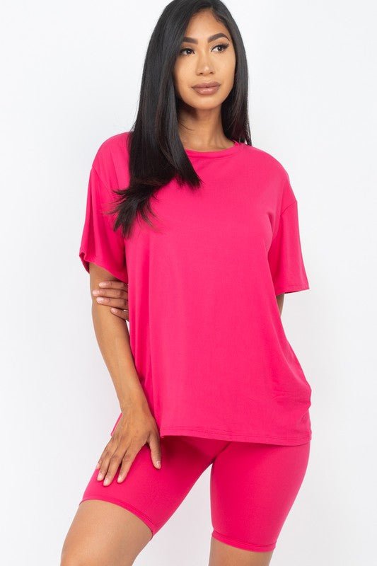 Loose Fit Top oversize shirts & Bike Shorts Set - JUST - JEN BOUTIQUE