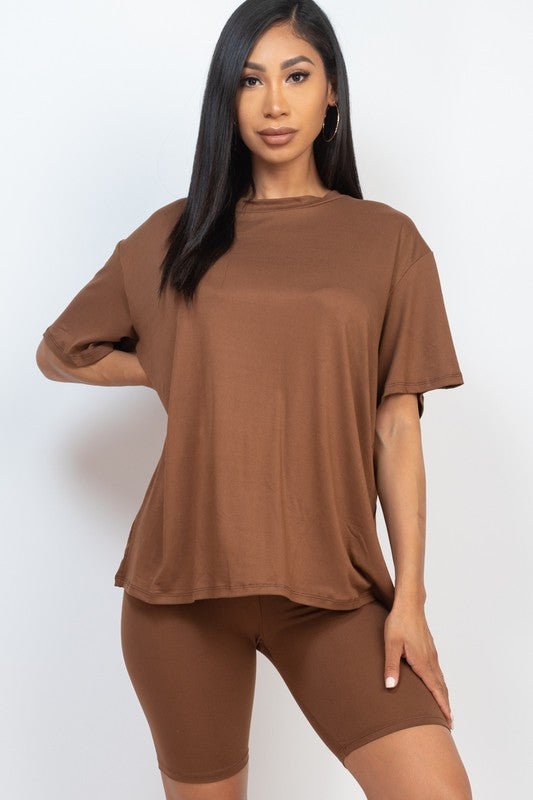 Loose Fit Top oversize shirts & Bike Shorts Set - JUST - JEN BOUTIQUE