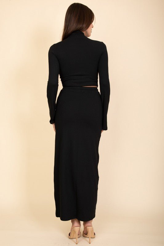 Mock Neck Bell Sleeve Crop Top & Maxi Skirt Set - JUST - JEN BOUTIQUE