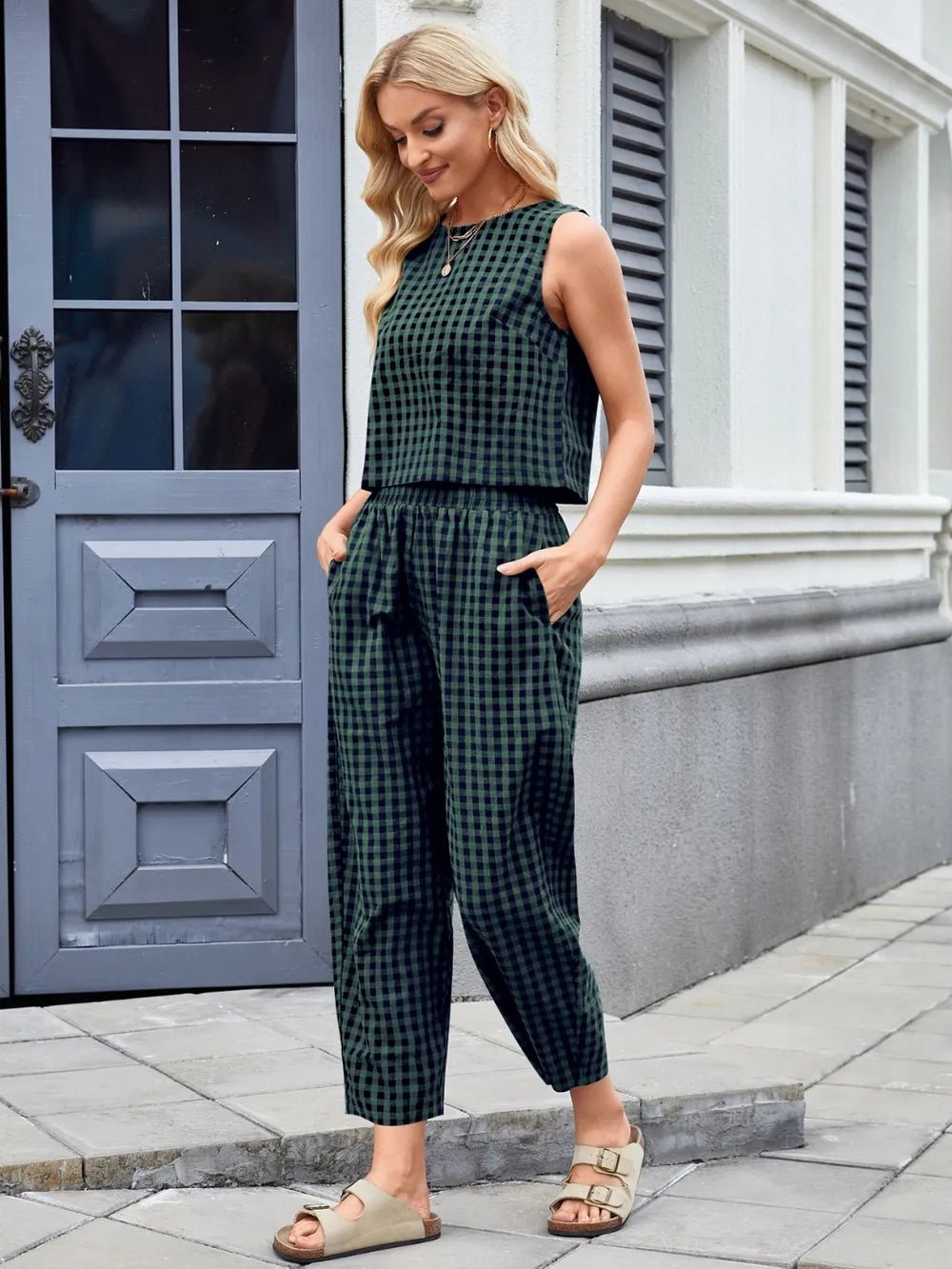 Plaid Sleeveless Top and Pants Set - JUST - JEN BOUTIQUE