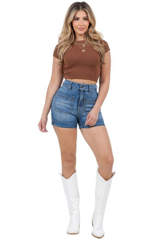 Willow Denim Short in Medium Wash - JUST - JEN BOUTIQUE
