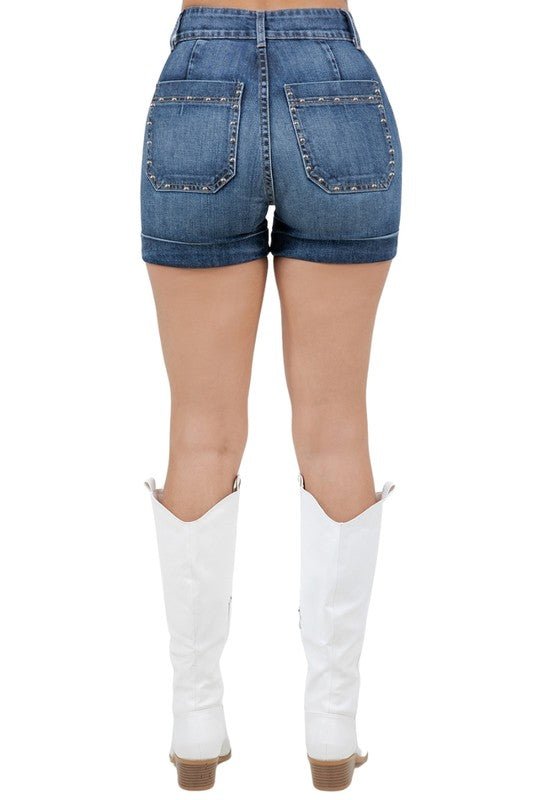 Willow Studded Denim Short in Dark Wash - JUST - JEN BOUTIQUE