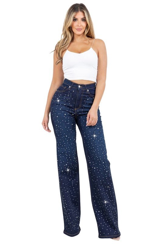 Olivia Rhinestone Wide Leg Jean - JUST - JEN BOUTIQUE