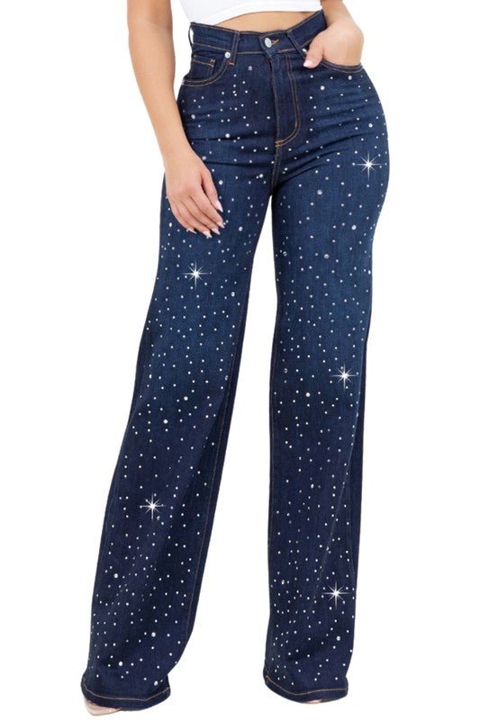 Olivia Rhinestone Wide Leg Jean - JUST - JEN BOUTIQUE