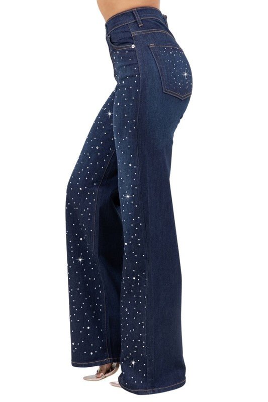 Olivia Rhinestone Wide Leg Jean - JUST - JEN BOUTIQUE