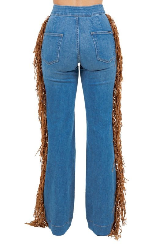 Harley Wide Leg Fringe in Medium Wash - JUST - JEN BOUTIQUE
