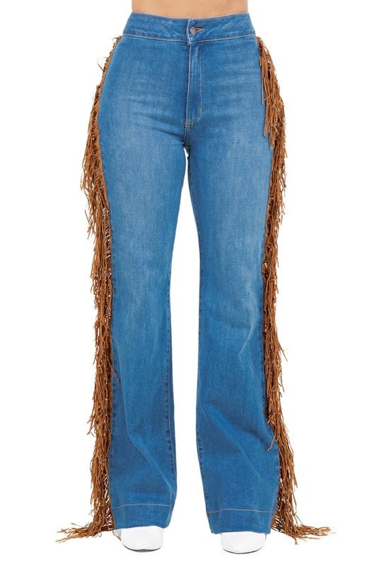 Harley Wide Leg Fringe in Medium Wash - JUST - JEN BOUTIQUE