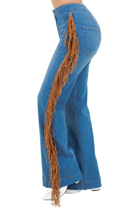 Harley Wide Leg Fringe in Medium Wash - JUST - JEN BOUTIQUE