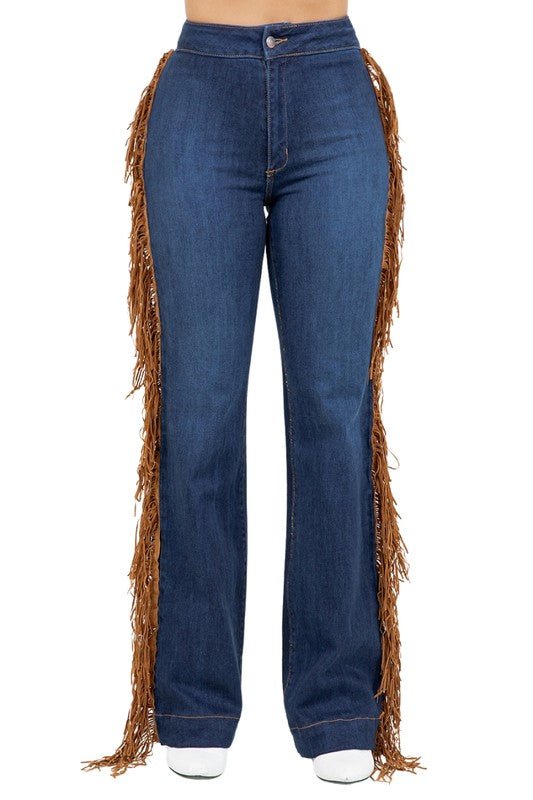 Harley Wide Leg Fringe Jean in Dark Wash - JUST - JEN BOUTIQUE