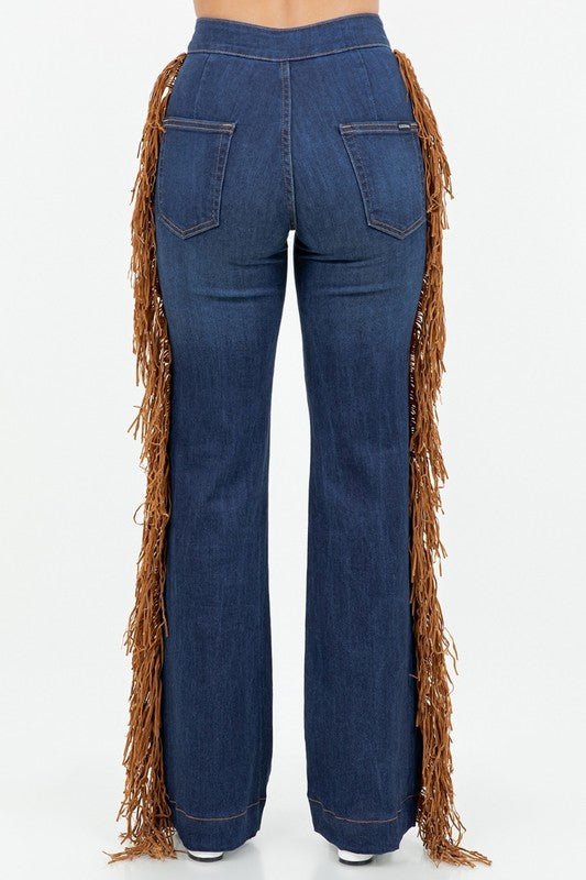 Harley Wide Leg Fringe Jean in Dark Wash - JUST - JEN BOUTIQUE