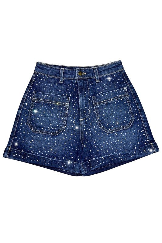 The Willow Denim Short Rhinestones Dark Wash - JUST - JEN BOUTIQUE