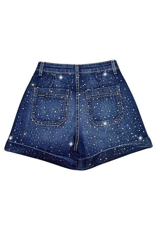 The Willow Denim Short Rhinestones Dark Wash - JUST - JEN BOUTIQUE