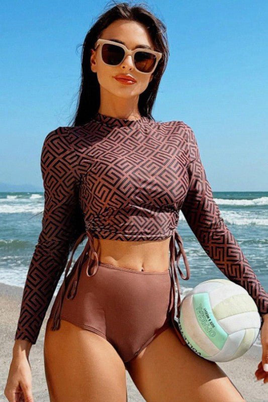 Geometric Printed Ruched Two Pieces Swimsuit - JUST - JEN BOUTIQUE