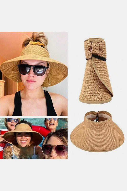 Roll Up Foldable Wide Brim Sun Visor Straw Hat - JUST - JEN BOUTIQUE