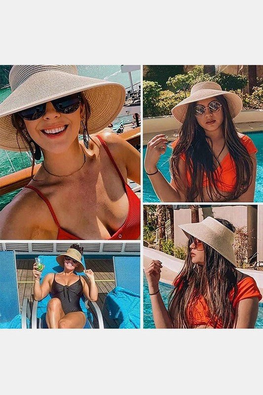 Roll Up Foldable Wide Brim Sun Visor Straw Hat - JUST - JEN BOUTIQUE