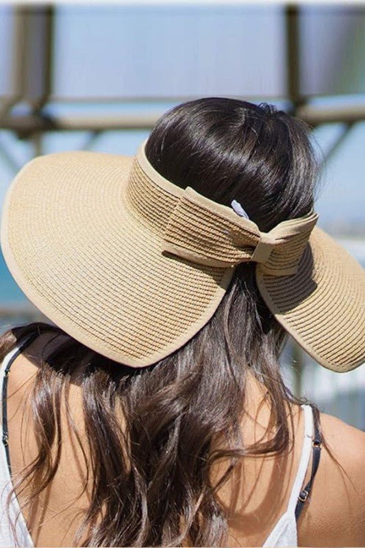 Roll Up Foldable Wide Brim Sun Visor Straw Hat - JUST - JEN BOUTIQUE