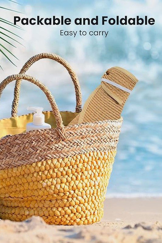 Roll Up Foldable Wide Brim Sun Visor Straw Hat - JUST - JEN BOUTIQUE