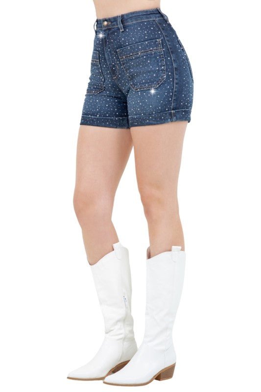 Willow Rhinestone Denim Short in Dark Wash - JUST - JEN BOUTIQUE