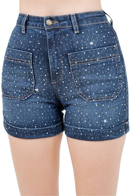 Willow Rhinestone Denim Short in Dark Wash - JUST - JEN BOUTIQUE