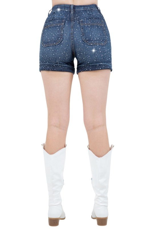 Willow Rhinestone Denim Short in Dark Wash - JUST - JEN BOUTIQUE