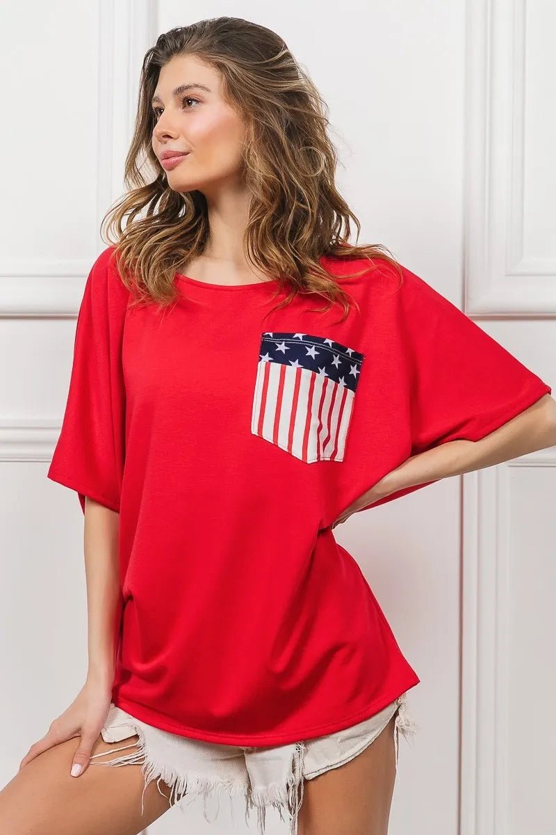 BiBi French Terry With Front Pocket Dolman Sleeves Top - JUST - JEN BOUTIQUE