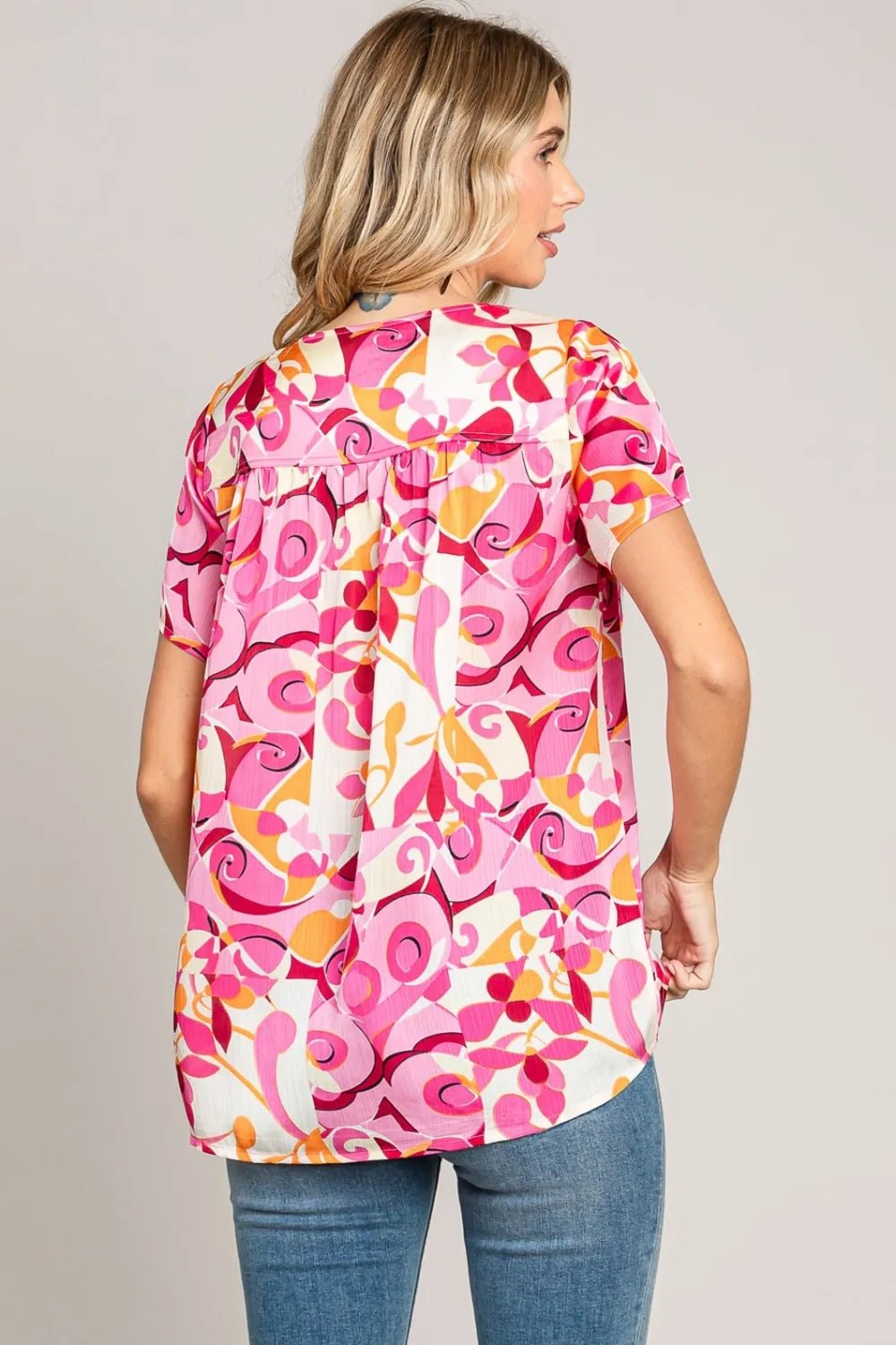 Cotton Bleu by Nu Label Abstract Print Short Sleeve Top - JUST - JEN BOUTIQUE