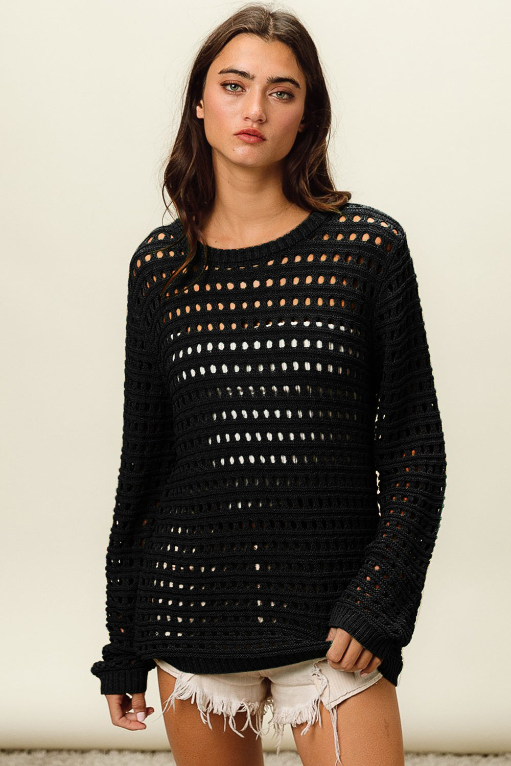 BiBi Round Neck Openwork Knit Cover Up