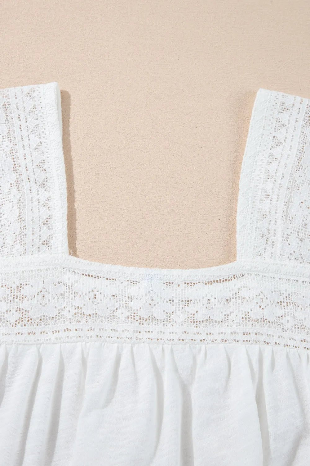 Hollowed Lace Patchwork Square Neck Short Sleeve Blouse - JUST - JEN BOUTIQUE