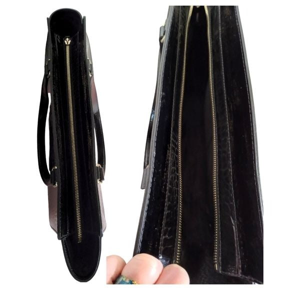 KATE SPADE New York Black Elissa Bristol Drive Croc Leather Handbag W/Dust Bag