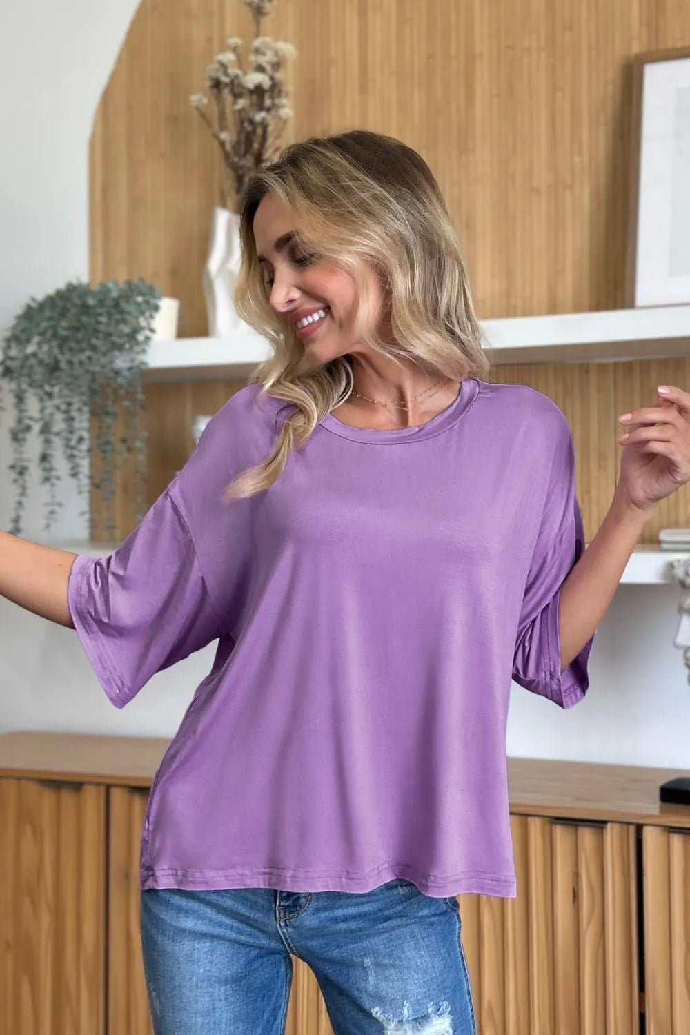 Basic Bae Bamboo Full Size Round Neck Drop Shoulder T-Shirt - JUST - JEN BOUTIQUE
