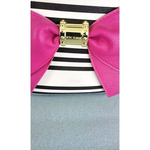 Betsy Johnson Designer Pink Bow Half Moon Stripe Crossbody Satchel Bag  NWT!!