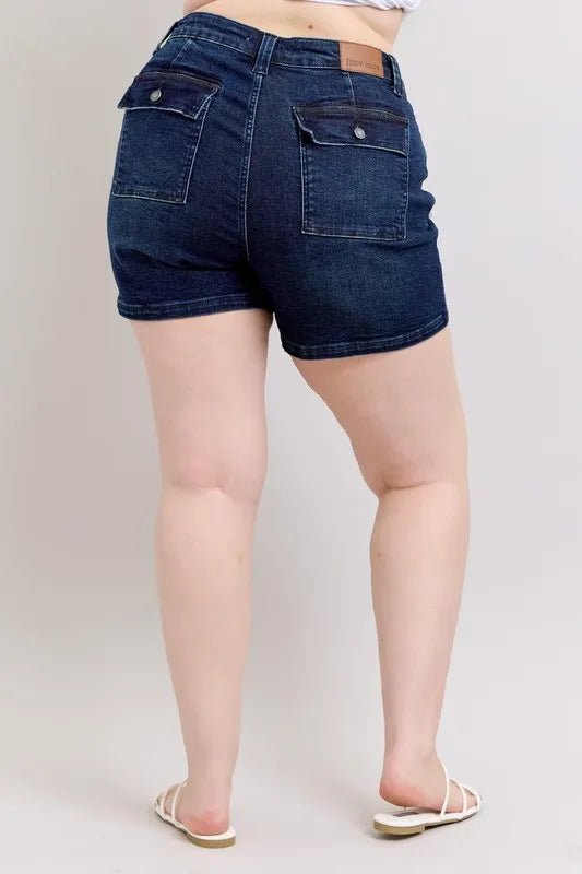 Judy Blue Full Size High Waist Back Flap Pocket Denim Shorts Plus Size - JUST - JEN BOUTIQUE