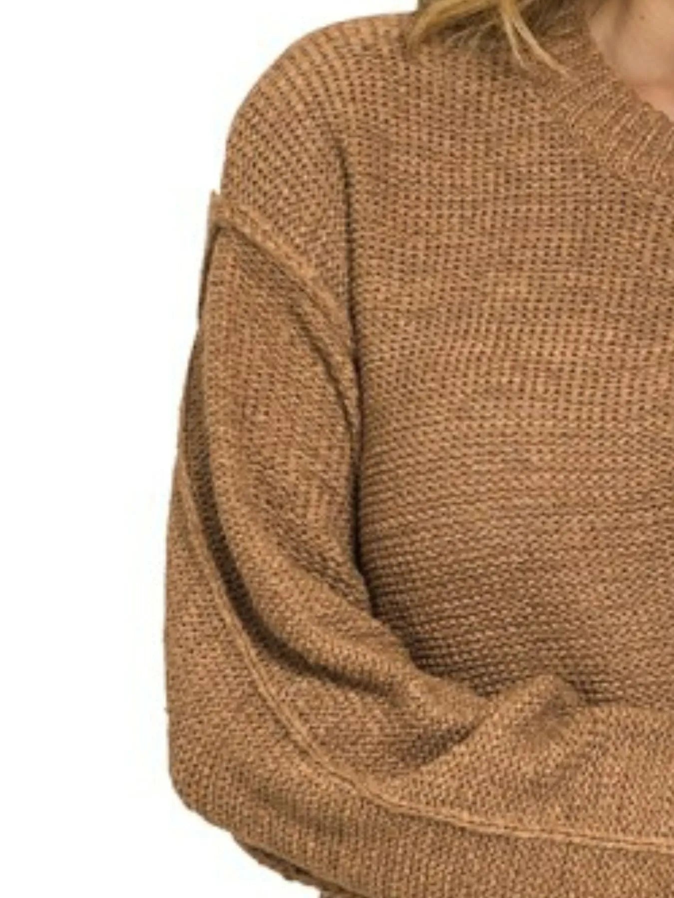 Zenana Exposed Seam Round Neck Sweater - JUST - JEN BOUTIQUE