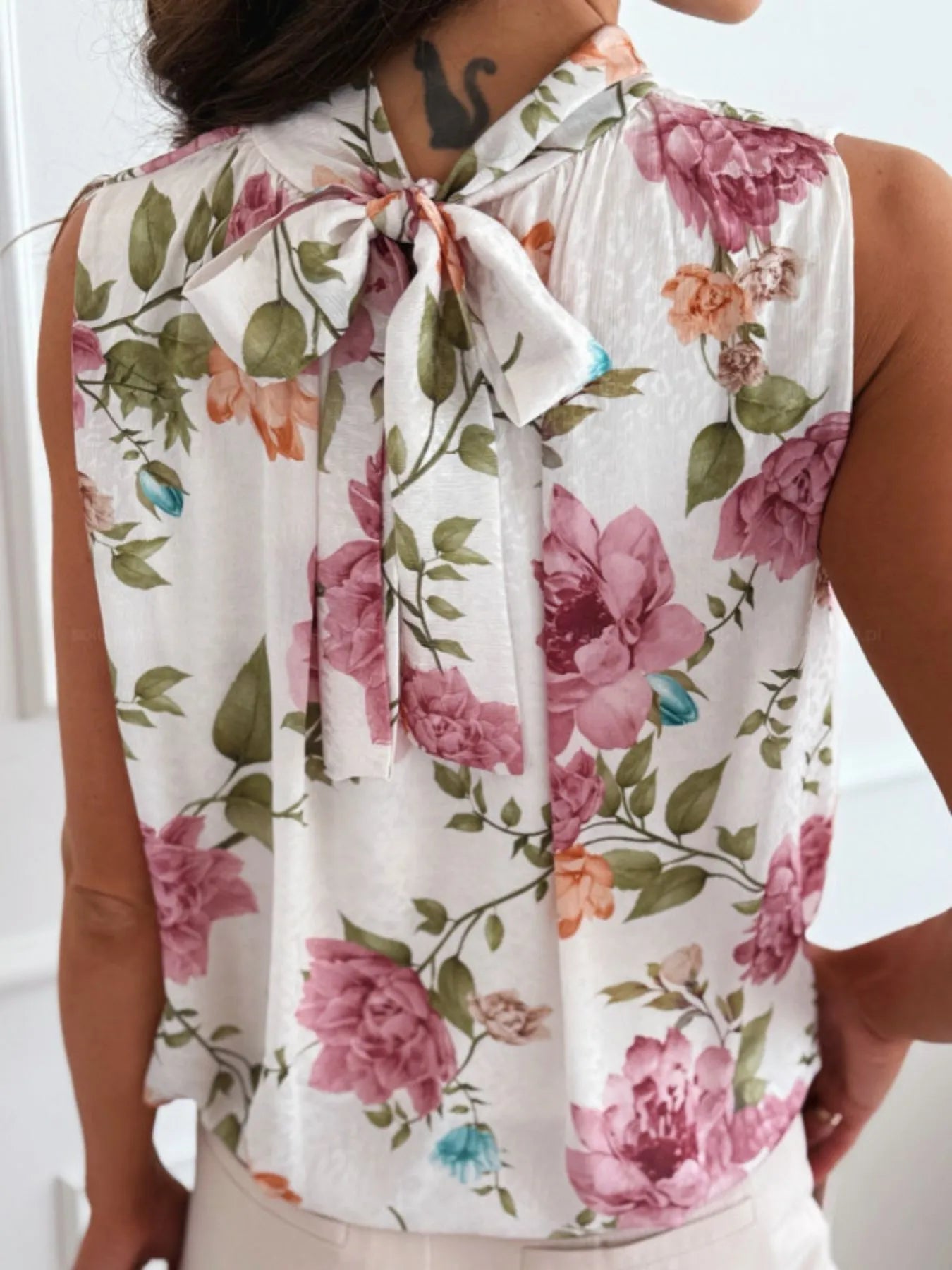 Floral Mock Neck Sleeveless Blouse - JUST - JEN BOUTIQUE