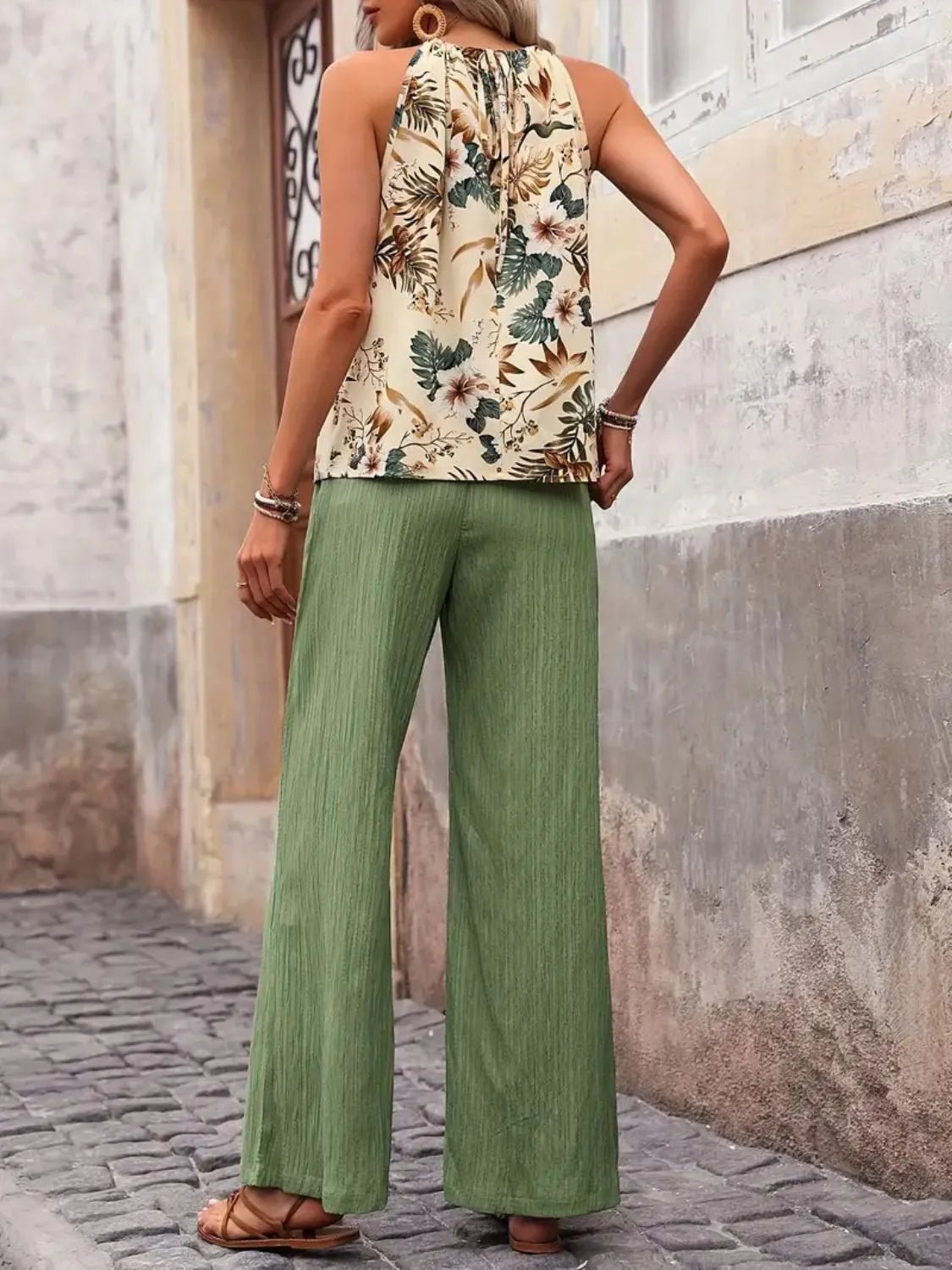 Printed Tank Top and Wide Leg Pants Set - JUST - JEN BOUTIQUE