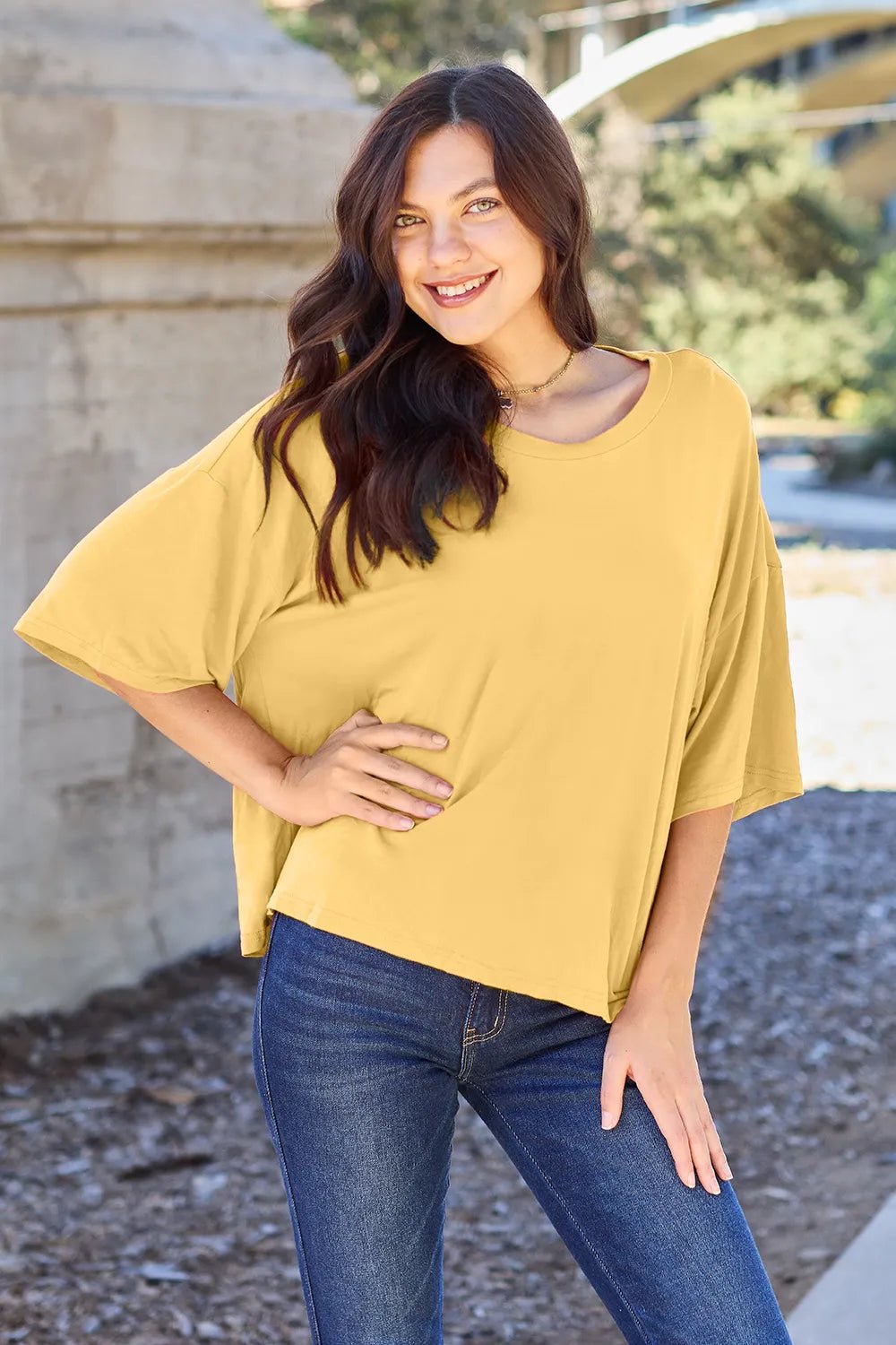 Basic Bae Bamboo Full Size Round Neck Drop Shoulder T-Shirt - JUST - JEN BOUTIQUE
