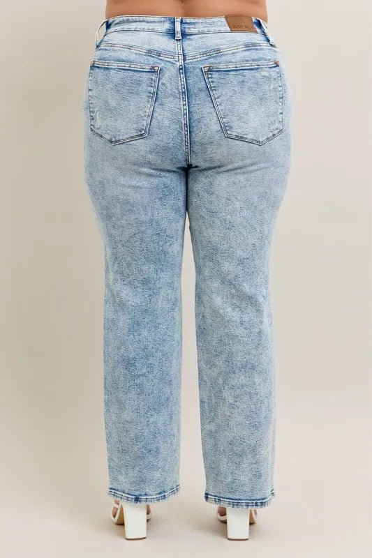 Judy Blue Full Size Hw Mineral Wash Destroy 90's Straight Jeans Plus Size - JUST - JEN BOUTIQUE